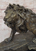 Load image into Gallery viewer, Standing Lion Bronze Sculpture – Detailed Wildlife Artwork on Marble Base
