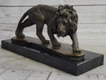 Load image into Gallery viewer, Male Lion Stalking Prey Bronze Sculpture Statue Signed Art on Marble Base
