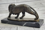 Male Lion Stalking Prey Bronze Sculpture Statue Signed Art on Marble Base