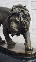 Load image into Gallery viewer, Male Lion Stalking Prey Bronze Sculpture Statue Signed Art on Marble Base
