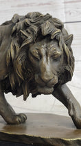 Load image into Gallery viewer, Male Lion Stalking Prey Bronze Sculpture Statue Signed Art on Marble Base
