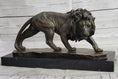 Load image into Gallery viewer, Male Lion Stalking Prey Bronze Sculpture Statue Signed Art on Marble Base
