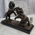 Load image into Gallery viewer, Two Guardian Lions Bronze Sculpture Statue Decor on Marble Base by Antoine Barye

