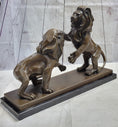 Load image into Gallery viewer, Two Guardian Lions Bronze Sculpture Statue Decor on Marble Base by Antoine Barye
