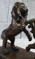 Load image into Gallery viewer, Two Guardian Lions Bronze Sculpture Statue Decor on Marble Base by Antoine Barye
