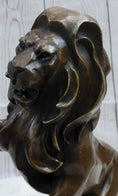 Load image into Gallery viewer, Two Guardian Lions Bronze Sculpture Statue Decor on Marble Base by Antoine Barye
