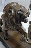 Load image into Gallery viewer, Two Guardian Lions Bronze Sculpture Statue Decor on Marble Base by Antoine Barye
