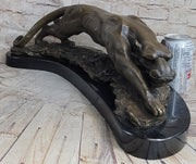 Waking Panther Mountain Lion Puma Big Cat Bronze Statue Sculpture on Marble Base