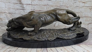 Waking Panther Mountain Lion Puma Big Cat Bronze Statue Sculpture on Marble Base
