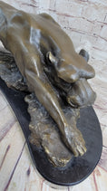 Load image into Gallery viewer, Waking Panther Mountain Lion Puma Big Cat Bronze Statue Sculpture on Marble Base
