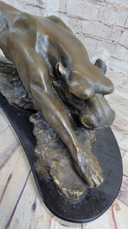 Waking Panther Mountain Lion Puma Big Cat Bronze Statue Sculpture on Marble Base
