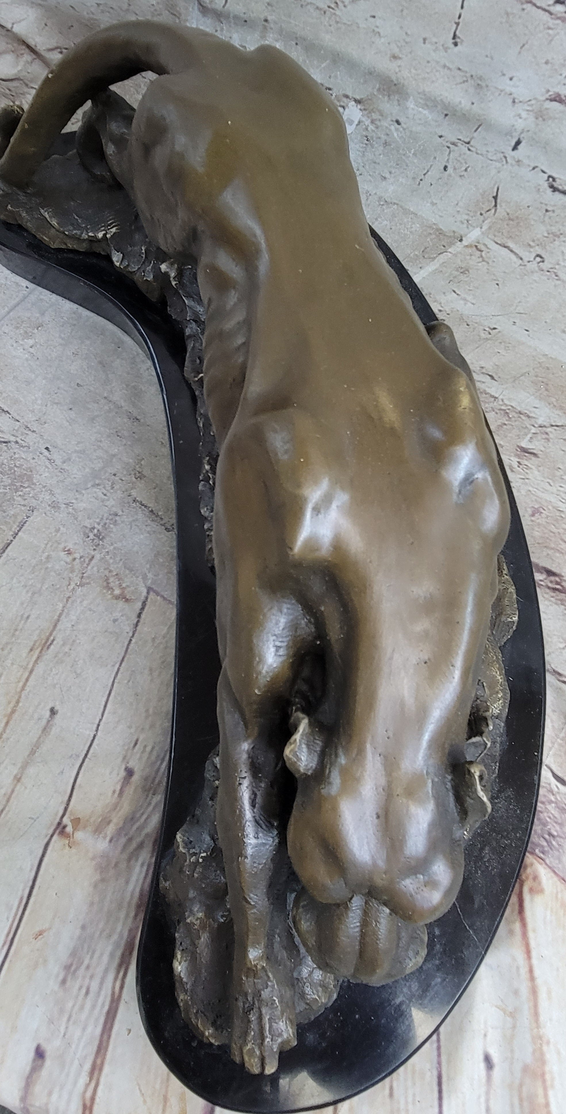 Waking Panther Mountain Lion Puma Big Cat Bronze Statue Sculpture on Marble Base