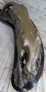 Waking Panther Mountain Lion Puma Big Cat Bronze Statue Sculpture on Marble Base