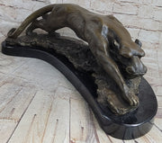 Waking Panther Mountain Lion Puma Big Cat Bronze Statue Sculpture on Marble Base