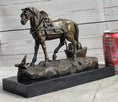 Load image into Gallery viewer, Working Draft Horse Bronze Sculpture Statue Figure Signed Art on Marble Base
