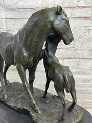 Horse & Foal Bronze Statue Sculpture Equestrian Stables Barn Decor Original Milo