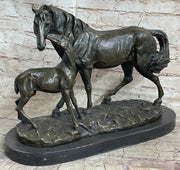 Horse & Foal Bronze Statue Sculpture Equestrian Stables Barn Decor Original Milo