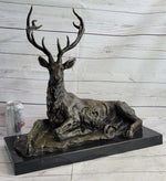 Handmade Stag Elk Deer Buck Hunter Bronze Marble Statue Sportsman Wildlife Art