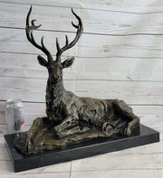 Handmade Stag Elk Deer Buck Hunter Bronze Marble Statue Sportsman Wildlife Art