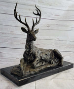 Handmade Stag Elk Deer Buck Hunter Bronze Marble Statue Sportsman Wildlife Art