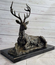 Handmade Stag Elk Deer Buck Hunter Bronze Marble Statue Sportsman Wildlife Art