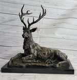Handmade Stag Elk Deer Buck Hunter Bronze Marble Statue Sportsman Wildlife Art