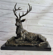 Handmade Stag Elk Deer Buck Hunter Bronze Marble Statue Sportsman Wildlife Art