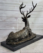 Handmade Stag Elk Deer Buck Hunter Bronze Marble Statue Sportsman Wildlife Art