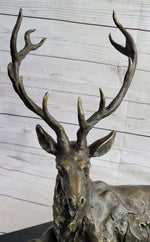 Handmade Stag Elk Deer Buck Hunter Bronze Marble Statue Sportsman Wildlife Art