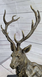 Handmade Stag Elk Deer Buck Hunter Bronze Marble Statue Sportsman Wildlife Art