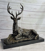 Handmade Stag Elk Deer Buck Hunter Bronze Marble Statue Sportsman Wildlife Art