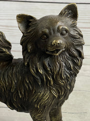 Pomeranian Breed Puppy Dog Bronze Figurine Figure Sculpture Statue Signed Art