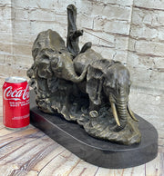 Hot Cast Bronze Sculpture Statue of Two Elephants on Marble Base