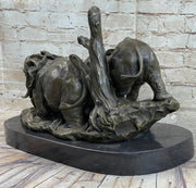 Hot Cast Bronze Sculpture Statue of Two Elephants on Marble Base