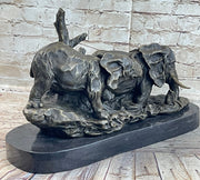 Hot Cast Bronze Sculpture Statue of Two Elephants on Marble Base