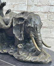 Hot Cast Bronze Sculpture Statue of Two Elephants on Marble Base