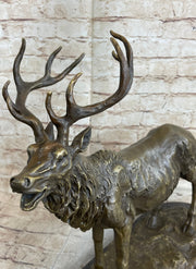 Bronze Marble Statue Elk Deer Stag Hunter Wildlife Art Sculpture Figure Figurine