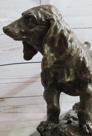 Basset Hound Dog Figure Art Deco Bronze Sculpture on Marble Base Figurine Gift