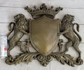 Load image into Gallery viewer, Coat of Arms Family Crest Lions Crown Bronze Wall Mounted Hanging Sculpture 13" x 16"
