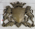 Coat of Arms Family Crest Lions Crown Bronze Wall Mounted Hanging Sculpture 13
