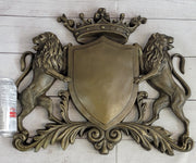 Coat of Arms Family Crest Lions Crown Bronze Wall Mounted Hanging Sculpture 13