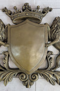 Load image into Gallery viewer, Coat of Arms Family Crest Lions Crown Bronze Wall Mounted Hanging Sculpture 13" x 16"
