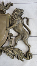 Load image into Gallery viewer, Coat of Arms Family Crest Lions Crown Bronze Wall Mounted Hanging Sculpture 13" x 16"
