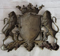 Load image into Gallery viewer, Coat of Arms Family Crest Lions Crown Bronze Wall Mounted Hanging Sculpture 13" x 16"
