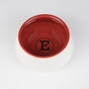 White and red ceramic dog bowl