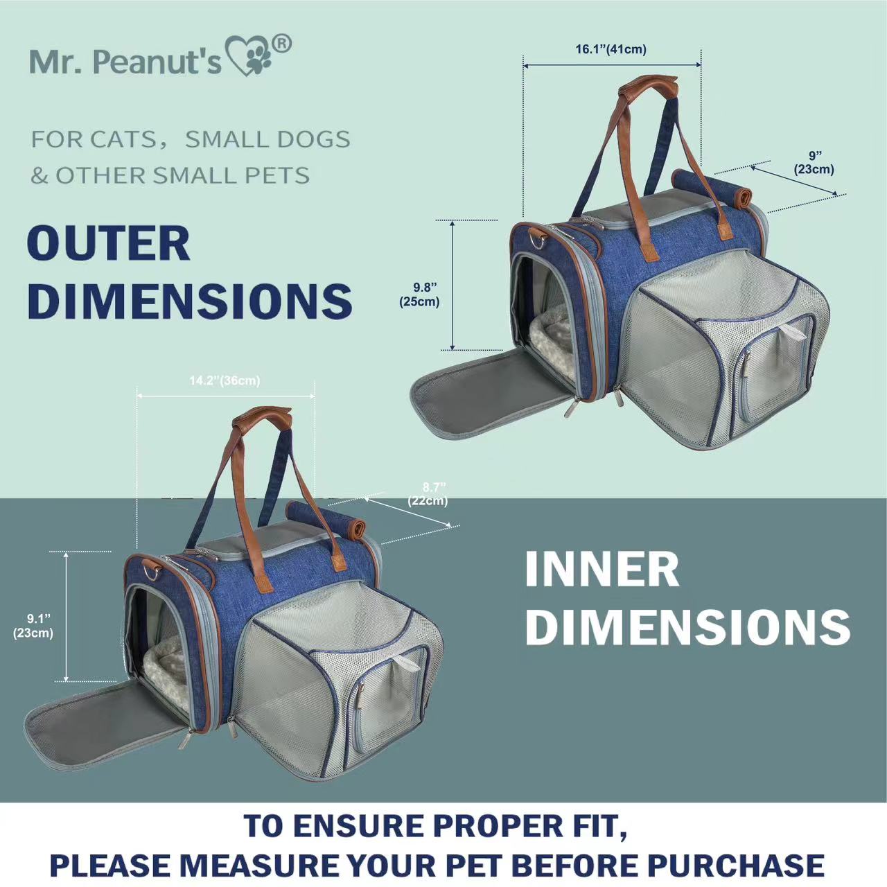 Mr. Peanut's Gold Series Mini Size Airline Compliant Expandable Pet Carrier - Southlake Paws