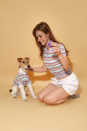 Pet & Me Spring Summer Lavender Crochet Short Sleeve Polo Shirt 