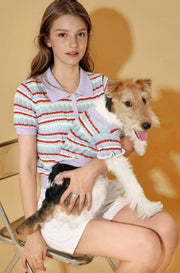 Pet & Me Spring Summer Lavender Crochet Short Sleeve Polo Shirt 