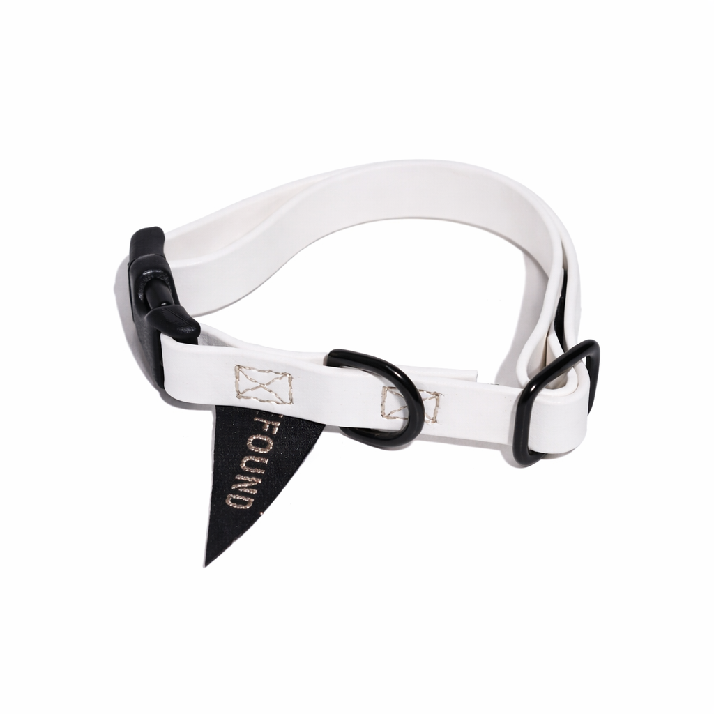 Biothane® Leather Alternative Dog & Cat Collar – Waterproof & Durable | White | Matte Black Hardware