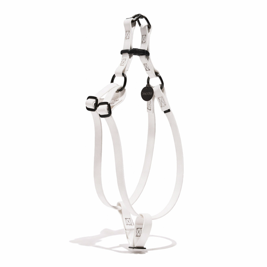 Water Resistant Cat & Dog Harness – White with Matte Black Hardware | Durable, Adjustable & All-Weather